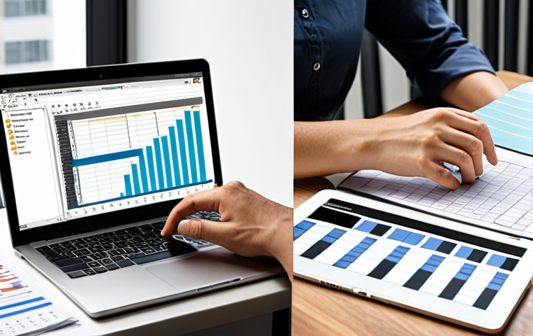 **A person overwhelmed at a desk covered in papers, laptop displaying a complex spreadsheet, but then a split-screen showing the same person relaxed and smiling, using a single automation tool on a tablet. The imagery should convey a before-and-after transformation of time management.**