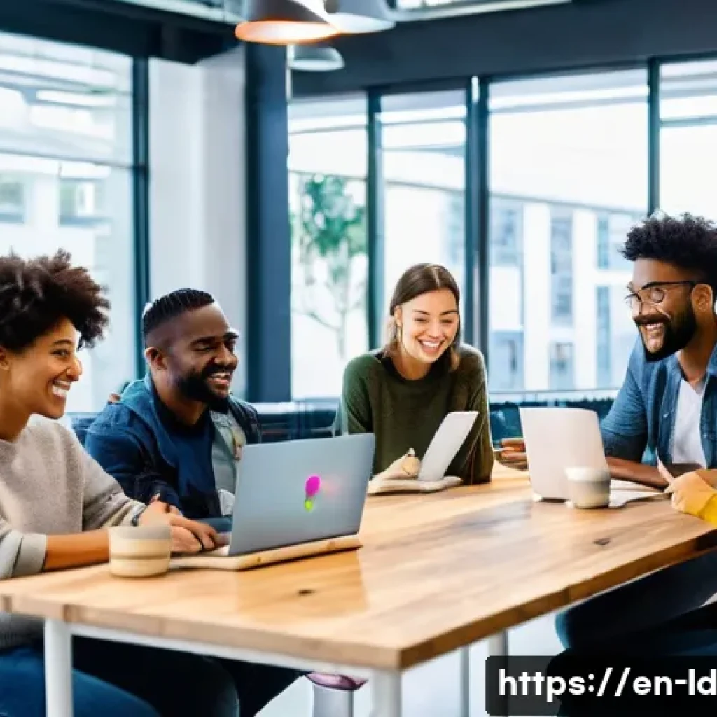 부업과 관련된 정보 플랫폼 활용법 - **Online Community & Collaboration:**
A vibrant, modern co-working space filled with natural lig...