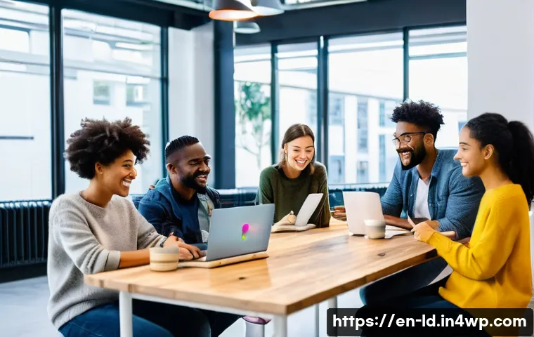 부업과 관련된 정보 플랫폼 활용법 - **Online Community & Collaboration:**
A vibrant, modern co-working space filled with natural lig...