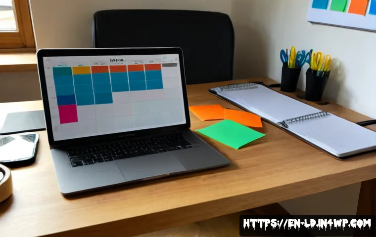 부업 수행을 위한 프로젝트 관리 기법 - Photorealistic home office scene of a focused freelance professional managing a side project, seated...